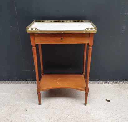 null Small console in natural wood, opening to a drawer in belt, marble top 

H....