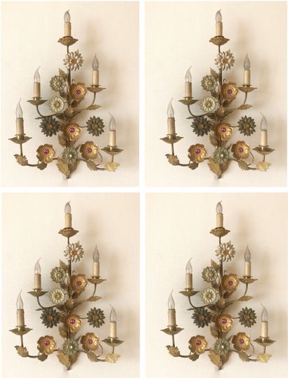 Maison JANSEN Attributed to the House of JANSEN 

Suite of four sconces with five...