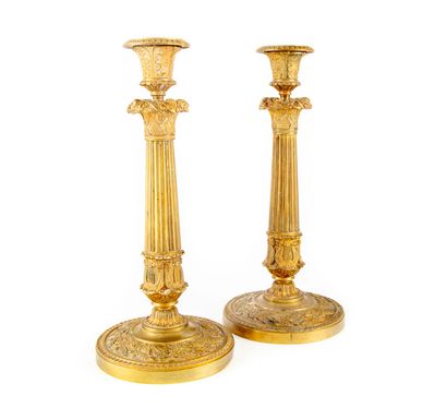 Pair of large bronze candlesticks richly...