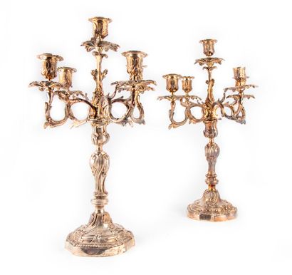 Pair of large silvered bronze torches with...