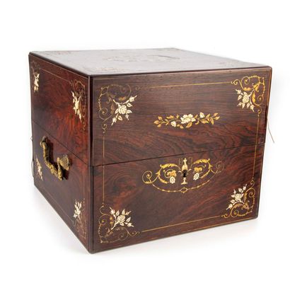 Liqueur cellar in a square rosewood box decorated...