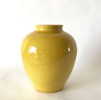 CHINE CHINA

A monochrome glazed ceramic ovoid vase with yellow background and underglaze...