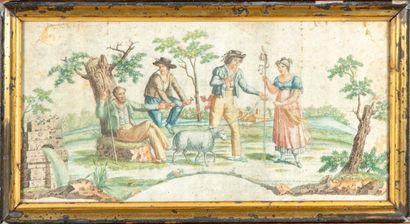 ECOLE FRANCAISE FRENCH SCHOOL early 19th century 
Pastoral scene 
Engraving in color...