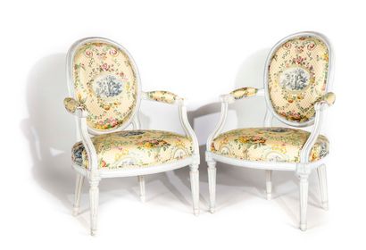 Pair of repainted wooden armchairs with cabriolet...