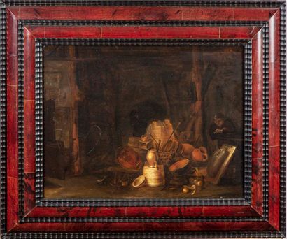 WILLEM KALF Dans le goût de Willem KALF (1619-1693)

Fumeur dans une arrière cuisine

Huile...