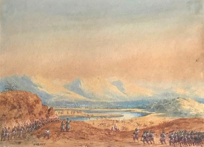 Gaspard Gobaut Gaspard GOBAUT (1814-1882) 
Battle scene in Africa 
Watercolor on...