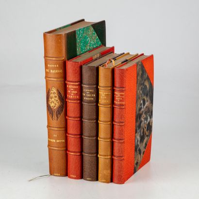 HUSER HUSER]. Set of 4 books bound by Georges Huser, in-12, in half morocco with...