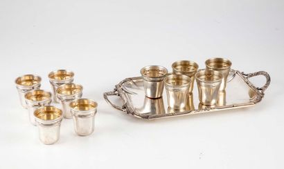 null 6 small silver goblets (dented)

One joined a small tray and 5 small silver...