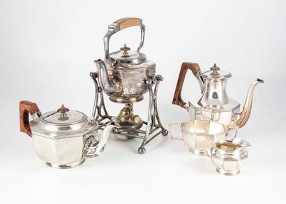 null Tea and coffee set, kettle, sugar bowl (missing the lid), silver plated milk...