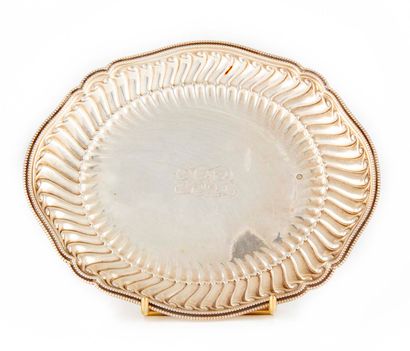 null Small oblong silver tray with wave moulding and numbered.mid 19th century American...