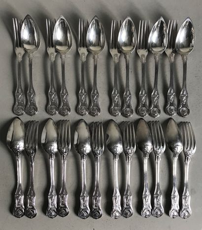 null Suite of twelve pieces of violin-shaped silver flatware (24 pieces), moulded...