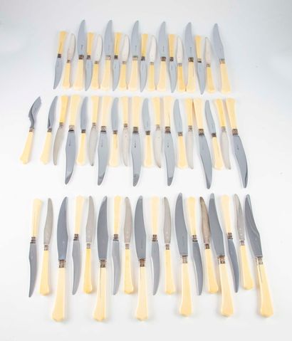 CARDEILHAC House of CARDEILHAC

18 large knives, ivory handles and chrome steel sabre...