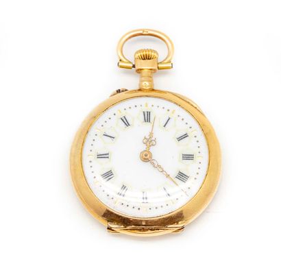 null Yellow gold ladies' collar watch, enamelled dial, back engraved with a flower...