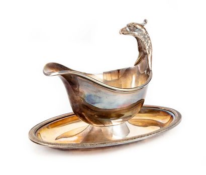 CHRISTOFLE CHRISTOFLE 

Sauceboat with silver plated tray with water leaves and pearls,...