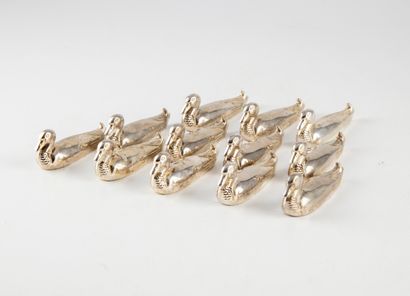 null Set of 12 silver plated duck knife holders