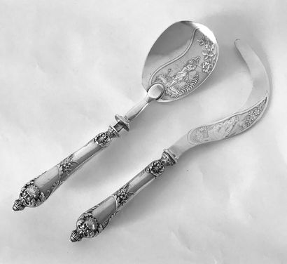 null 
Metal cutlery with engraved decoration of characters in the taste of the XVIIIth...