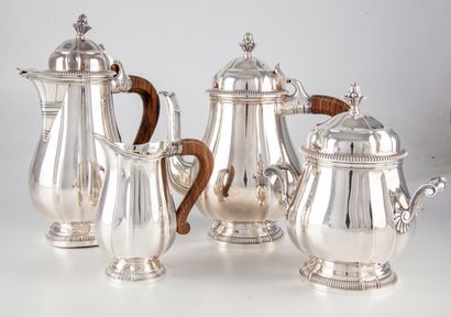 null Silver plated metal tea and coffee set with wooden handle including 4 pieces:...