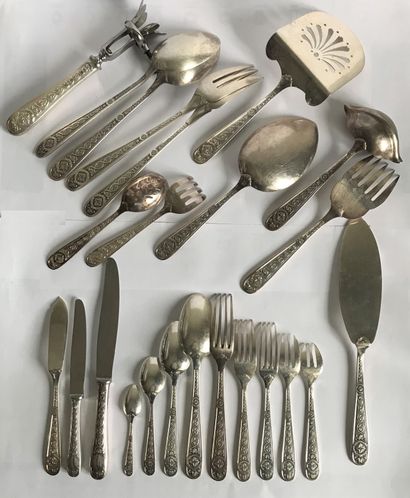 CHRISTOFLE CHRISTOFLE 

Part of a cutlery set in silver metal chased with interlacing...