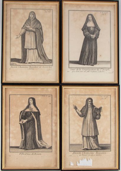null Ensemble de quatre gravures religieuses représentant chanoine régulier et soeur...