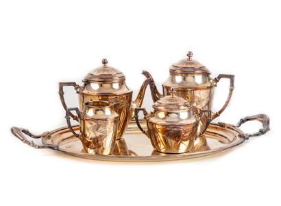 null Service à thé et café en métal argenté à décor de fleurs dans l'esprit Art Déco,...