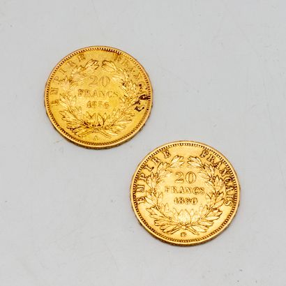 Deux pièces de 20 francs or 1856 et 1860