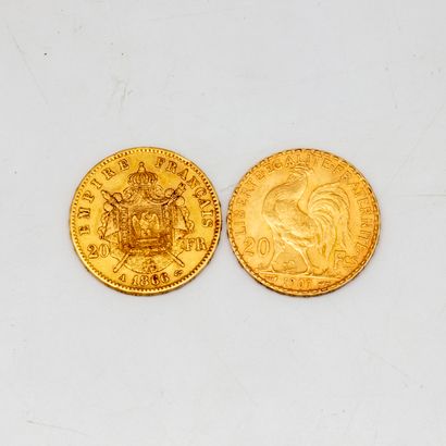 2 pièces de 20 Francs or au coq