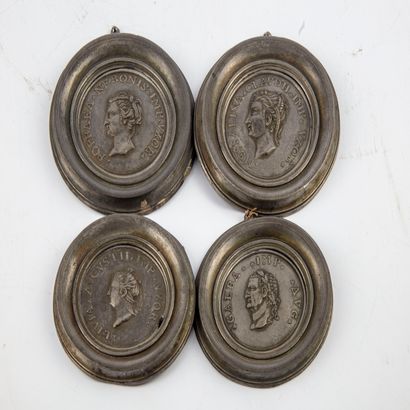 null Suite of four pewter medallions with profiles of Emperors and Empresses of Ancient...