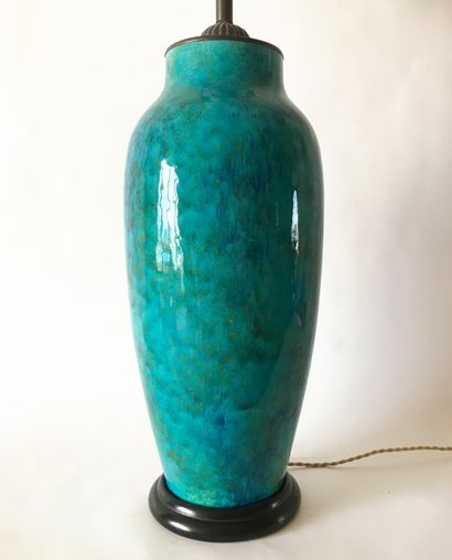 null Powdered blue glazed ceramic ovoid vase. Probably Chinese work. Mounted as a...
