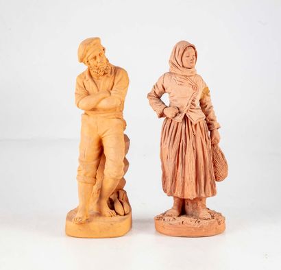 null Lot of two terracotta statuette representing a sailor and a peasant woman. 

H....