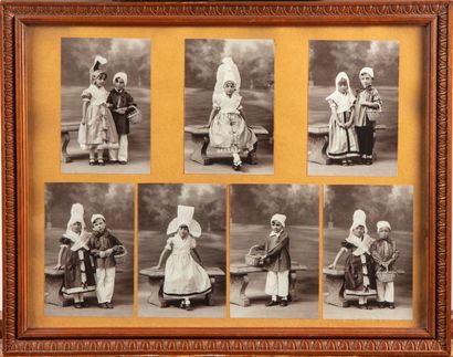 null Cadre photo comprenant 7 photographies d'enfant en costumes traditionnels provinciaux....