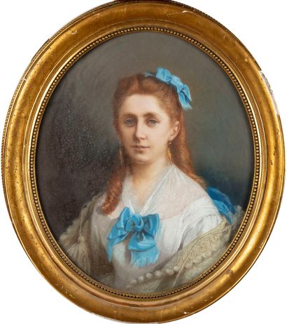 null ECOLE FRANCAISE vers 1850

Jeune femme aux rubans bleus

Pastel à vue ovale

63...