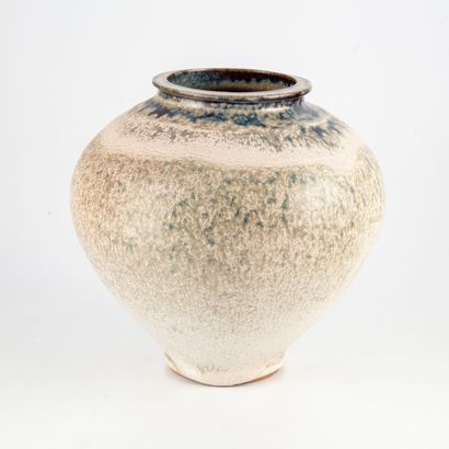 null Vase boule en grès à décor jaspé beige et bleu et vert

H.:20cm