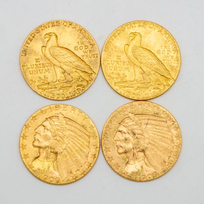 null Quatre pièces en or de 5 dollars américains de 1908, 1909 et 1910