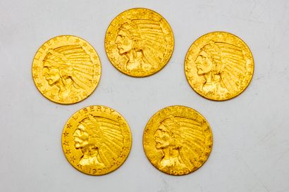null Cinq pièces en or de 5 dollars américains de 1908, 1909, 1910 et 1912