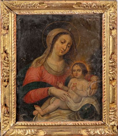 ECOLE FLAMANDE du XVIIe 
La Vierge et l'Enfant...