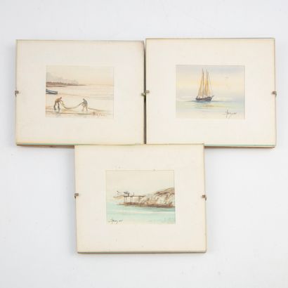 BEYER Marc BEYER (20th)

Suite of three seaside landscapes

Watercolor, signed lower...