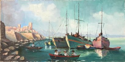 null FRENCH SCHOOL XXth century

The bay of Antibes

Oil on canvas 

Titled on the...