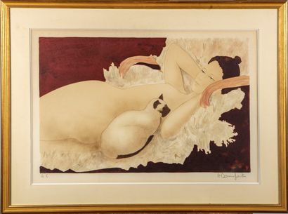 BONNEFOIT Alain BONNEFOIT (born in 1937)

Woman in bed with a cat

Lithograph in...
