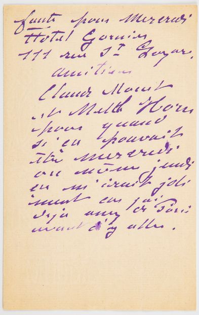 Monet Claude MONET (1840-1926). Lettre autographe signée, à [Gustave Geffroy]. Giverny,...