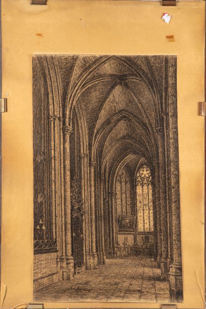 Frechon Michel FRECHON (1892-1974) 

Intérieur d'église

Fusain sur papier signé...