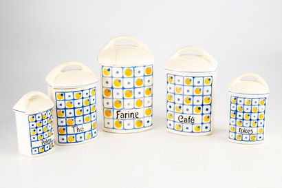null Ensemble de 5 pots Thé Café Epices Farine et Poivre en céramique à décor géométrique...