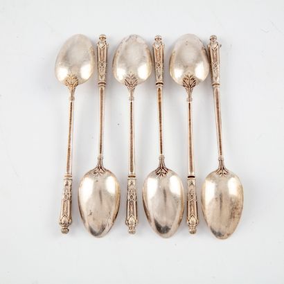 null Set of 6 coffee spoons in silver plated metal. Spatula faceted richly chased....