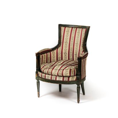 null Moulded and painted wood armchair with curved back resting on baluster feet

Directoire...