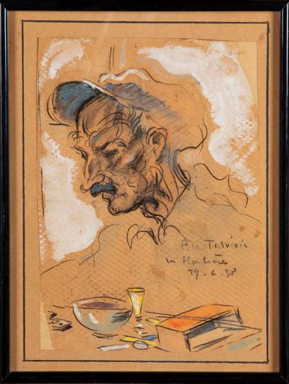 LE TRIVIDIC Pierre LE TRIVIDIC (1898-1960)

Portrait d'homme au bar

Aquarelle et...