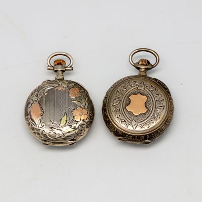 null Set of two small engraved and finely chased silver pocket watches.