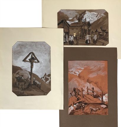 null LACROIX - XXe

Paysages de montagne

Trois gouaches sur papier ( en feuille)

Monogrammée...