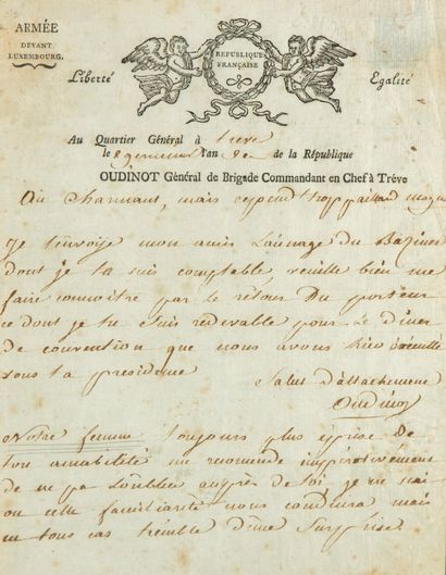 null OUDINOT (Nicolas Charles), général, puis maréchal d'Empire, (1767-1847).



Lettre...