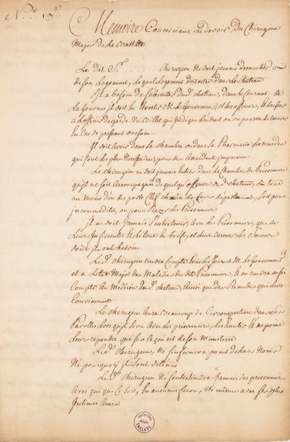 null [Révolution française]. [Manuscrit]. Mémoire concernant le devoir du chirurgien...