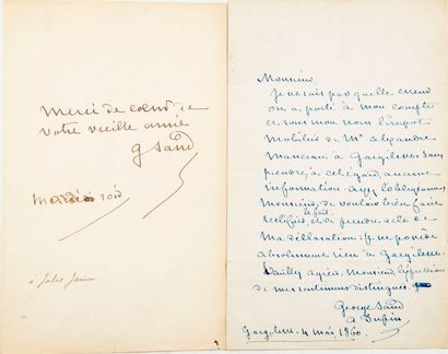 null SAND Georges (1804-1876), Ensemble de deux lettres autographes comprenant :...