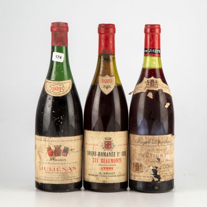 null 3 bouteilles : 1 VOSNE-ROMANÉE 1967 "Les Beaumonts" G. Grivot, 1 MUSIGNY Joseph...